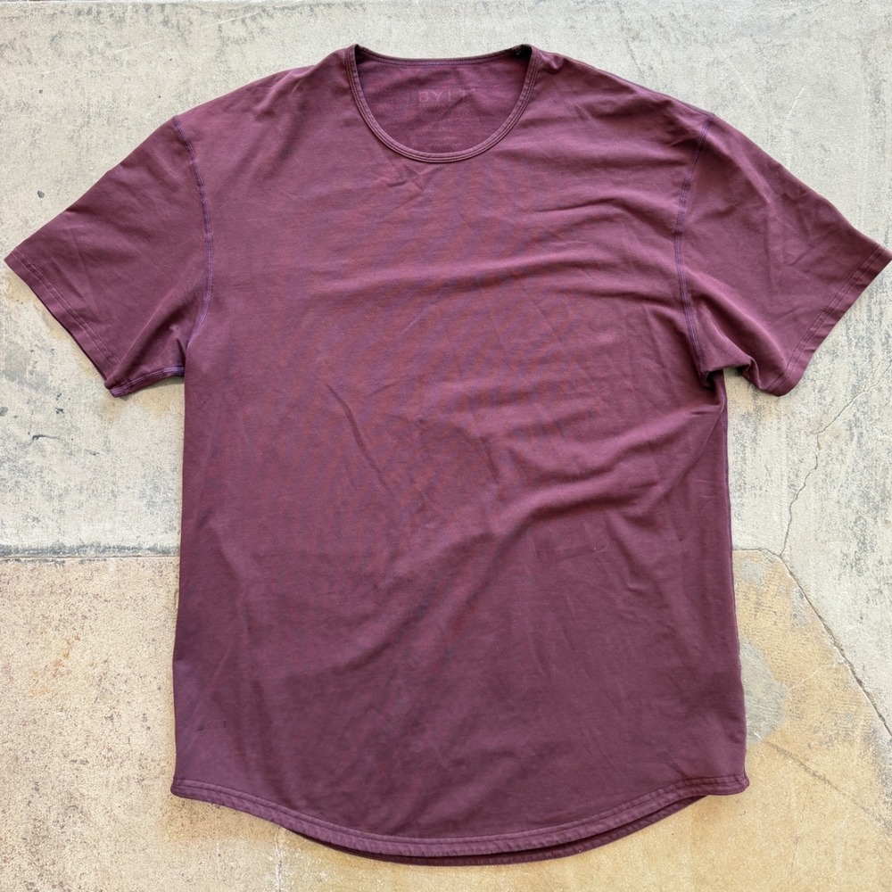 BYLT Premium Basics Drop Cut Lux T-Shirt Mens XL Maroon Burgundy Curved Hem XL